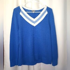 Talbots Tennis Prep Sweater Medium Blue V Neck Varsity Old Money Preppy